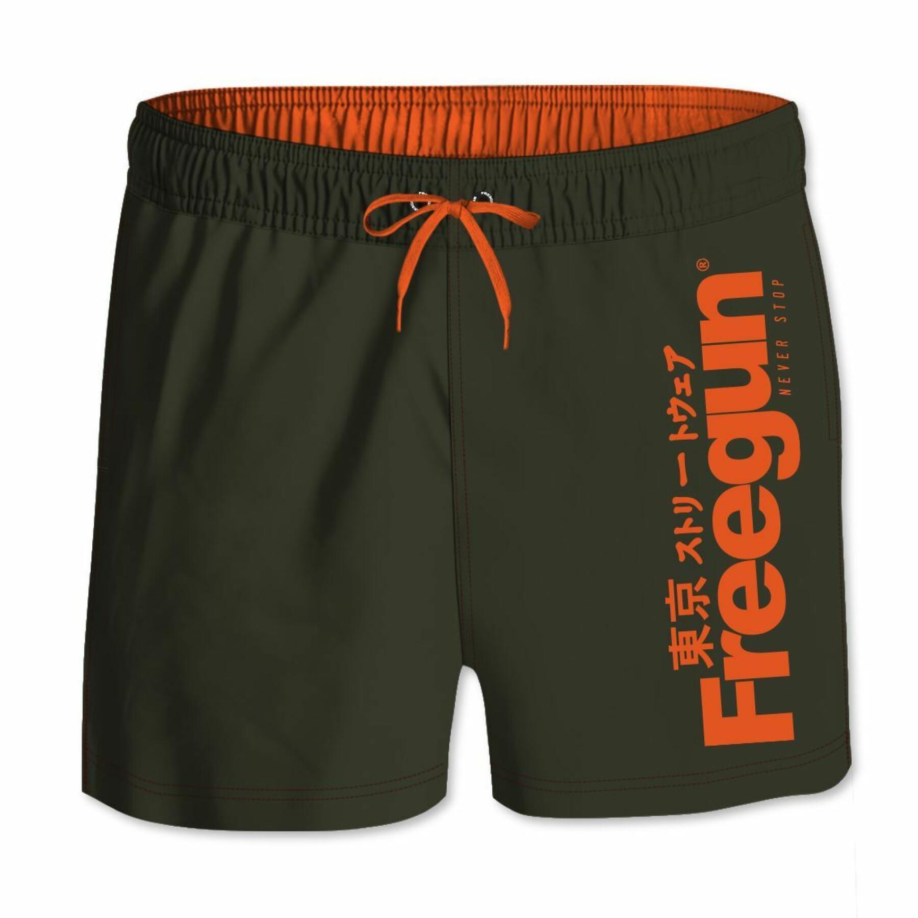Pantaloncini da bagno corti con elastico in vita Freegun Logo